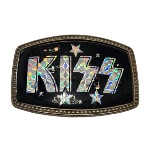 KISS Rock Band Vintage Belt Buckle Silver Prism Logo Stars & Planets 1977